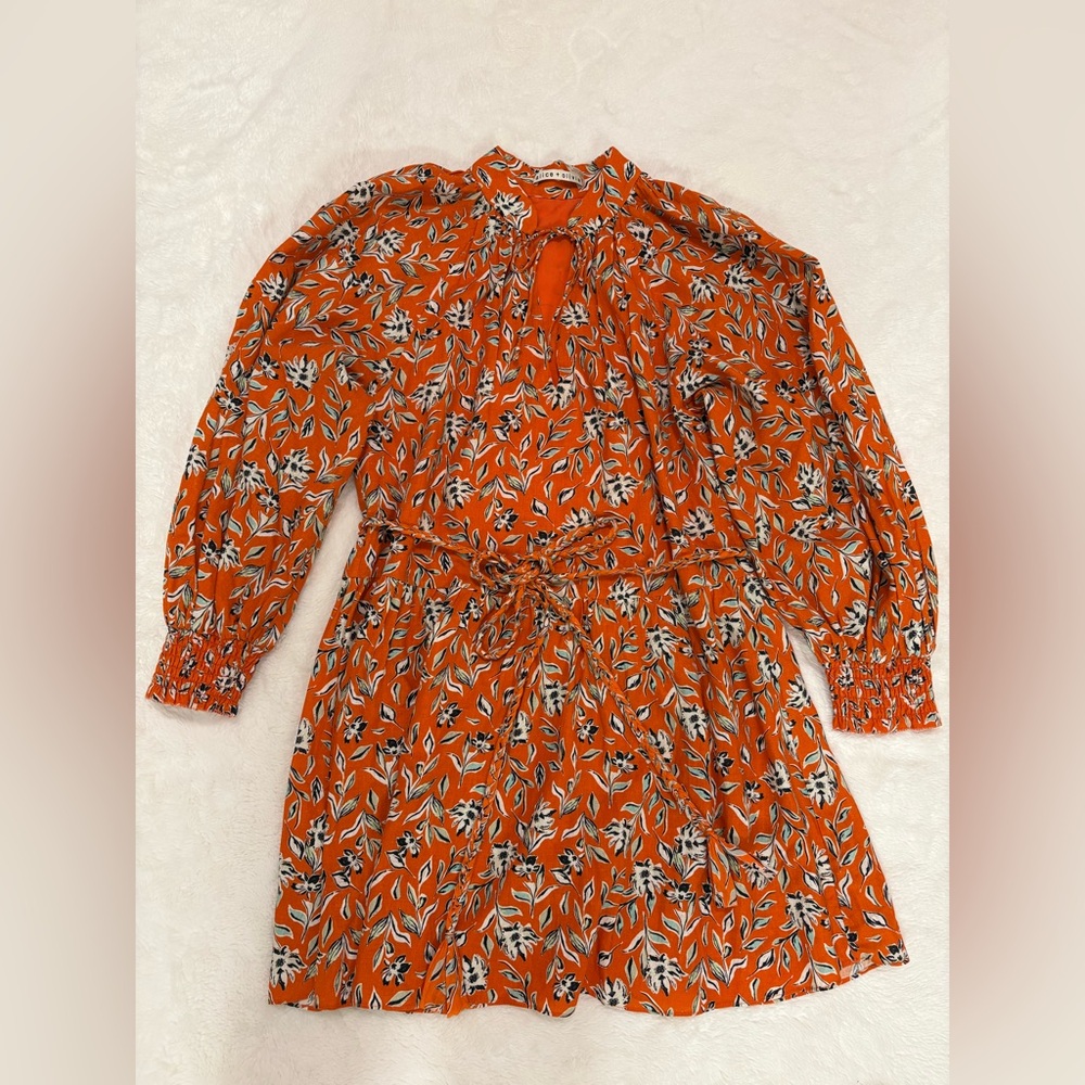 Alice + Olivia Lilian Belted Floral Print Linen-Blend Gauze Mini Dress Size 0 - Picture 8 of 12